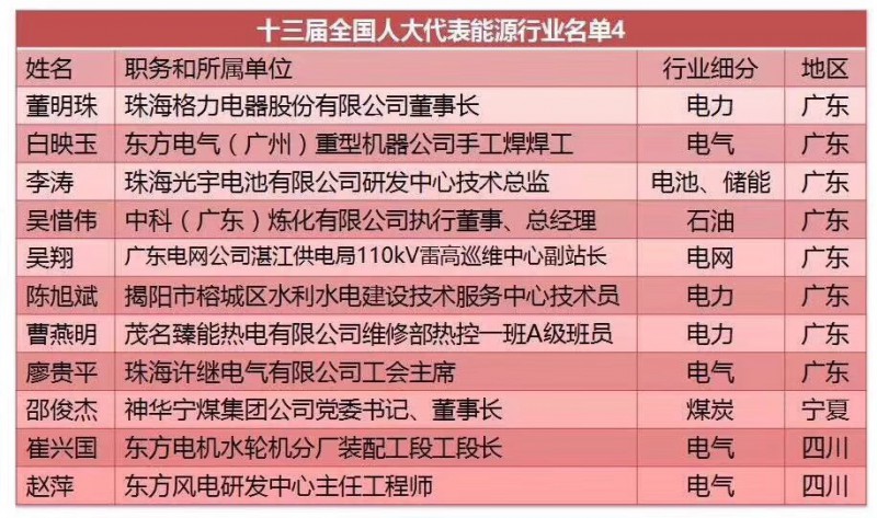 劉漢元、曹仁賢、南存輝...盤點(diǎn)十三屆全國(guó)人大光伏領(lǐng)域的人大代表