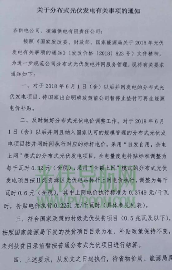 最新！遼寧電網(wǎng)明確531后各類型光伏電站電價 停止墊付補(bǔ)貼